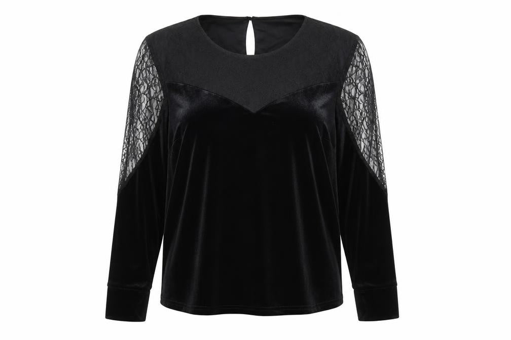 Gallery Women's Black Lace Velvet Long Sleeve XL Blouse