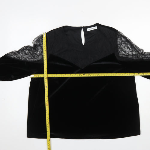 Gallery Women's Black Lace Velvet Long Sleeve XL Blouse