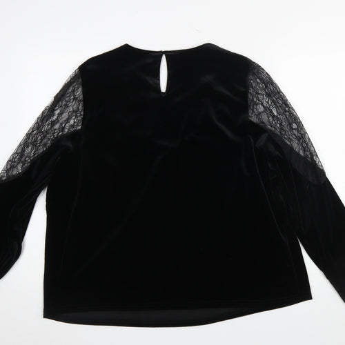 Gallery Women's Black Lace Velvet Long Sleeve XL Blouse