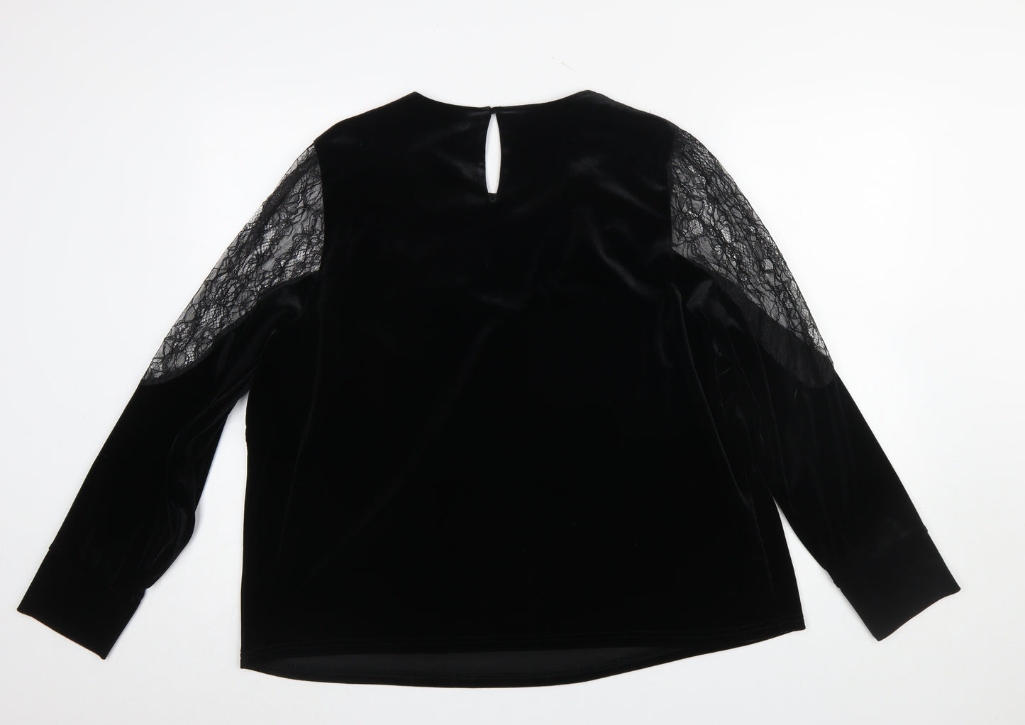 Gallery Women's Black Lace Velvet Long Sleeve XL Blouse