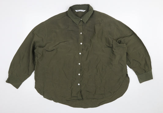 Zara Women’s Green Relaxed Fit Long Sleeve Button-Up Shirt Size L
