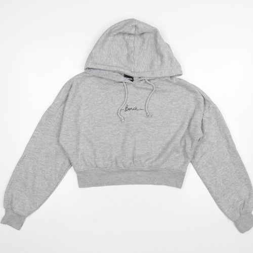Bench Womens Grey Cropped Hoodie Size M UK 12 Pullover