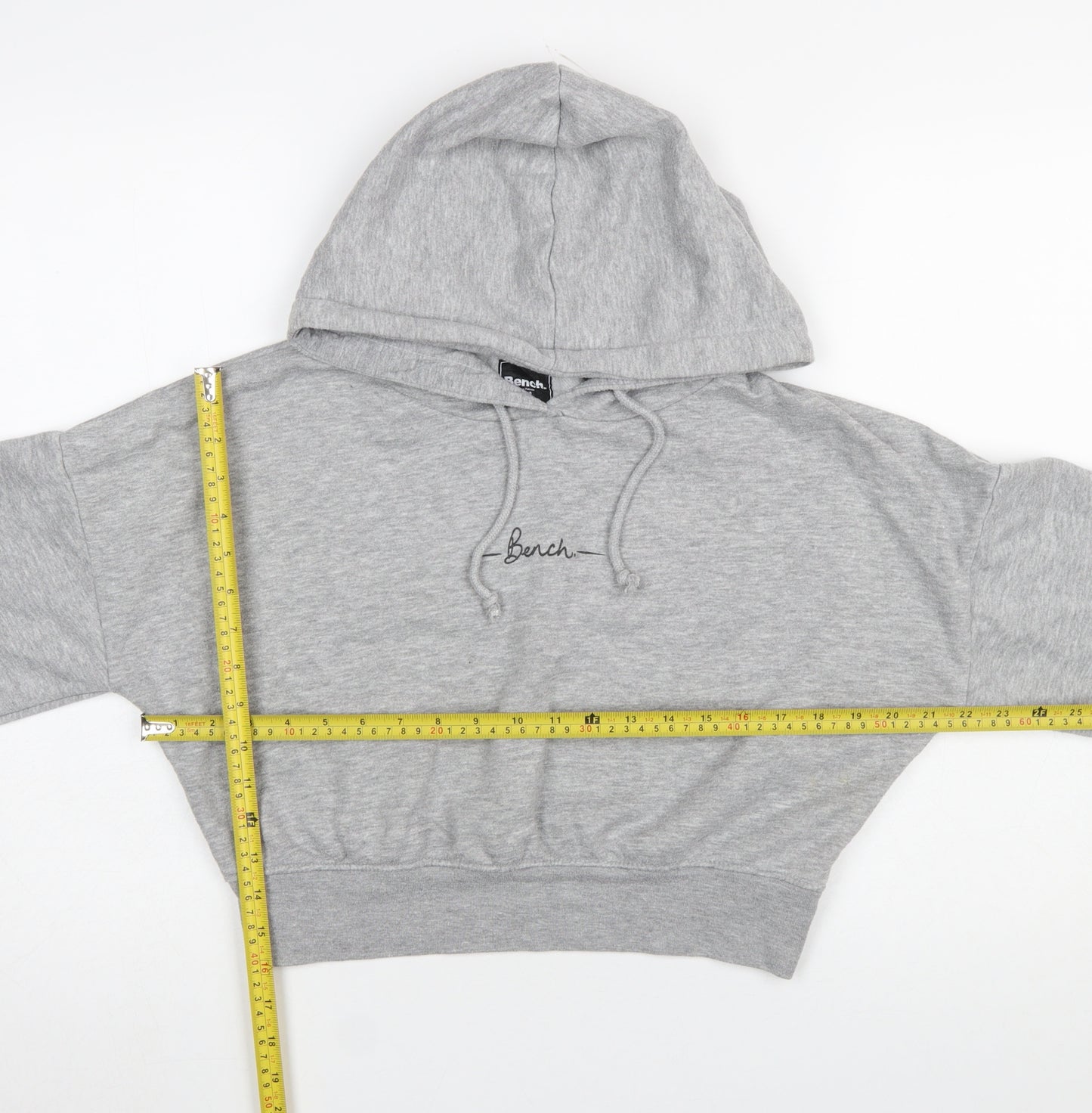 Bench Womens Grey Cropped Hoodie Size M UK 12 Pullover