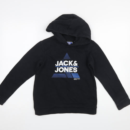 Jack & Jones Boys Black Pullover Hoodie 10 Years Cotton Blend Graphic Sweatshirt
