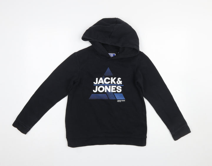 Jack & Jones Boys Black Pullover Hoodie 10 Years Cotton Blend Graphic Sweatshirt