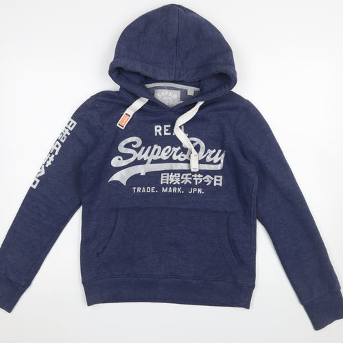 Superdry Women's Blue Pullover Hoodie Small Cotton Blend Casual