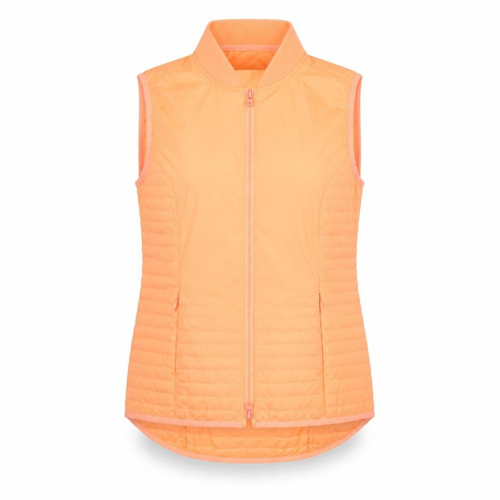 Front view of Next women’s orange sleeveless zip waistcoat, size UK 14, polyester lined