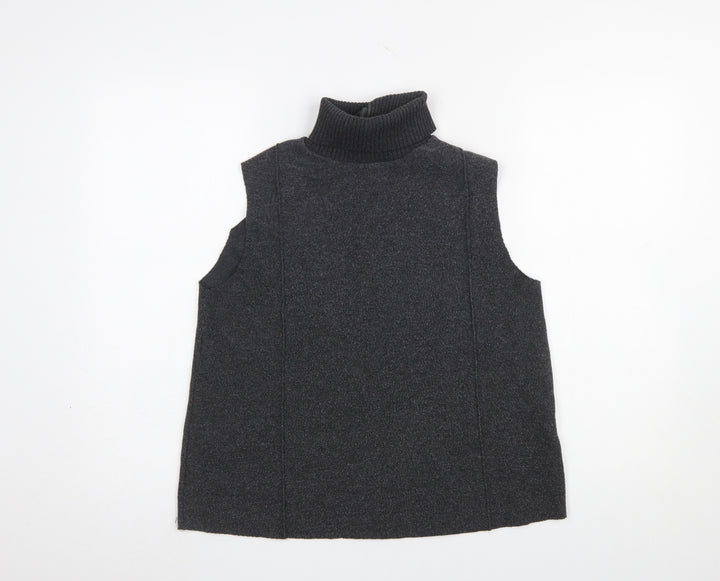 Zara Women’s Grey Roll Neck Sleeveless Knit Vest Jumper Size 12