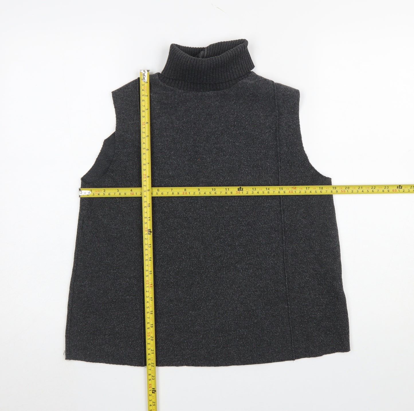 Zara Women’s Grey Roll Neck Sleeveless Knit Vest Jumper Size 12