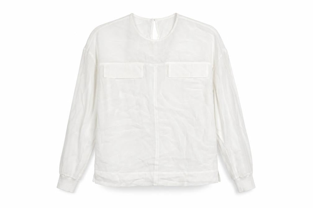 Front view of Reiss Women’s White Long Sleeve Viscose Blouse, size S