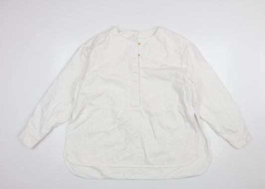 H&M Women White Cotton Long Sleeve Button Blouse Size 12