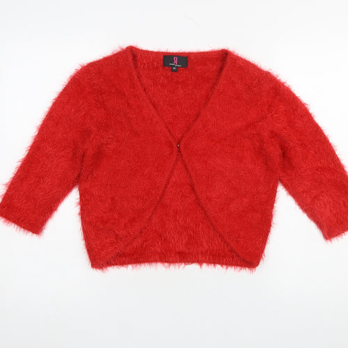 Simon Jeffrey Women's Red Fuzzy Knit 3/4 Sleeve V-Neck Cardigan M