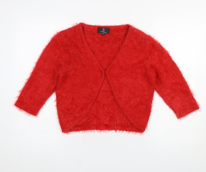 Simon Jeffrey Women's Red Fuzzy Knit 3/4 Sleeve V-Neck Cardigan M