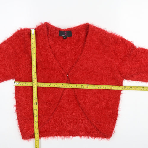Simon Jeffrey Women's Red Fuzzy Knit 3/4 Sleeve V-Neck Cardigan M