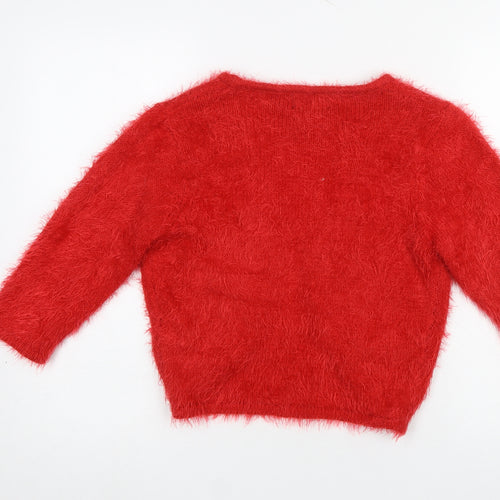 Simon Jeffrey Women's Red Fuzzy Knit 3/4 Sleeve V-Neck Cardigan M