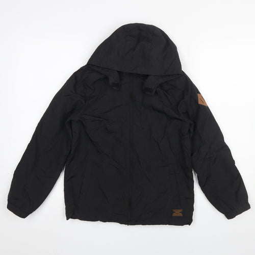 H&M Boys Black Hooded Puffer Jacket 9-10 Years Polyamide Lightweight