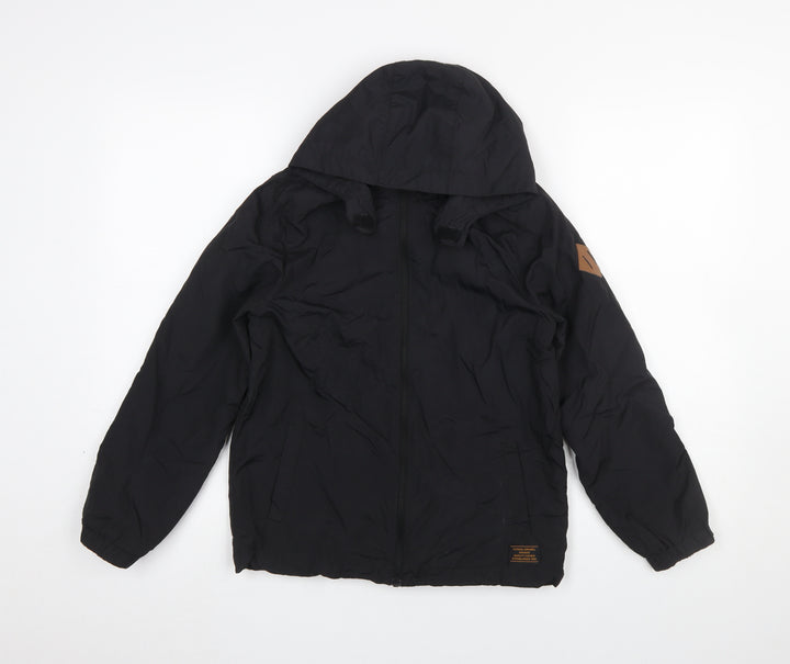 H&M Boys Black Hooded Puffer Jacket 9-10 Years Polyamide Lightweight