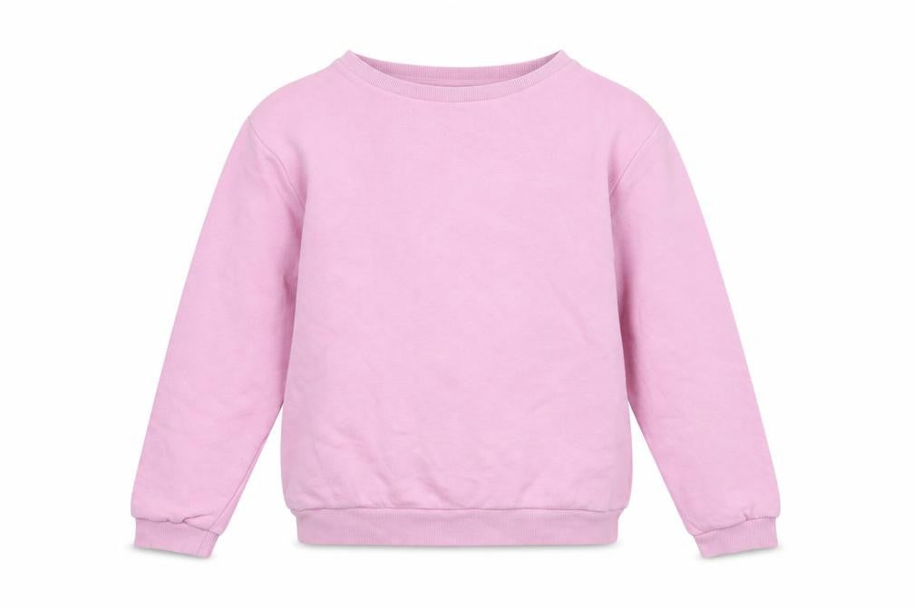 Front view of H&M girls’ pink cotton blend crew neck pullover sweatshirt 9-10 years