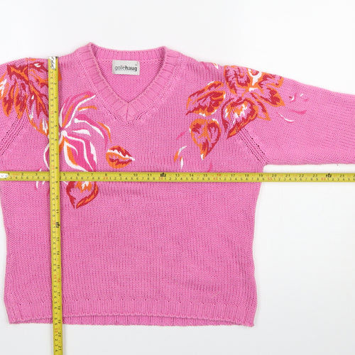 Gollehaug Women's Pink Floral V-Neck Pullover Jumper Size 12
