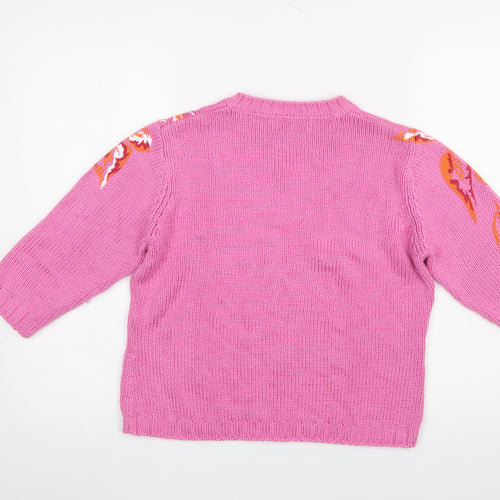 Gollehaug Women's Pink Floral V-Neck Pullover Jumper Size 12