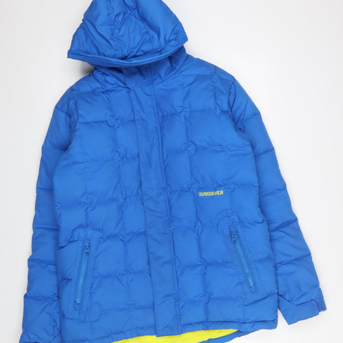 Quiksilver Men's Blue Puffer Jacket Small Hooded Water Resistant