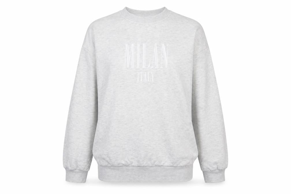 Front view of Refuge Athletics Women Grey Small Pullover Sweatshirt Milan Print