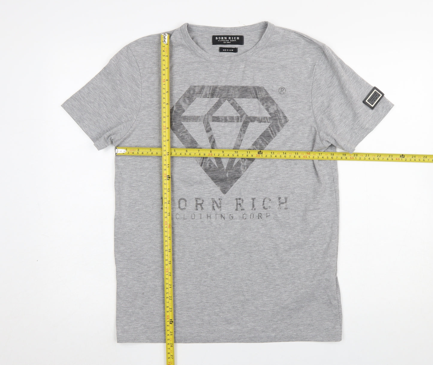 Born Rich Mens Grey Graphic Crew Neck Short Sleeve T-Shirt Size M