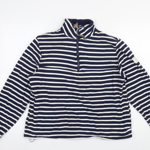Joules Women Navy White Striped 1/2 Zip Cotton Pullover Sweatshirt UK10