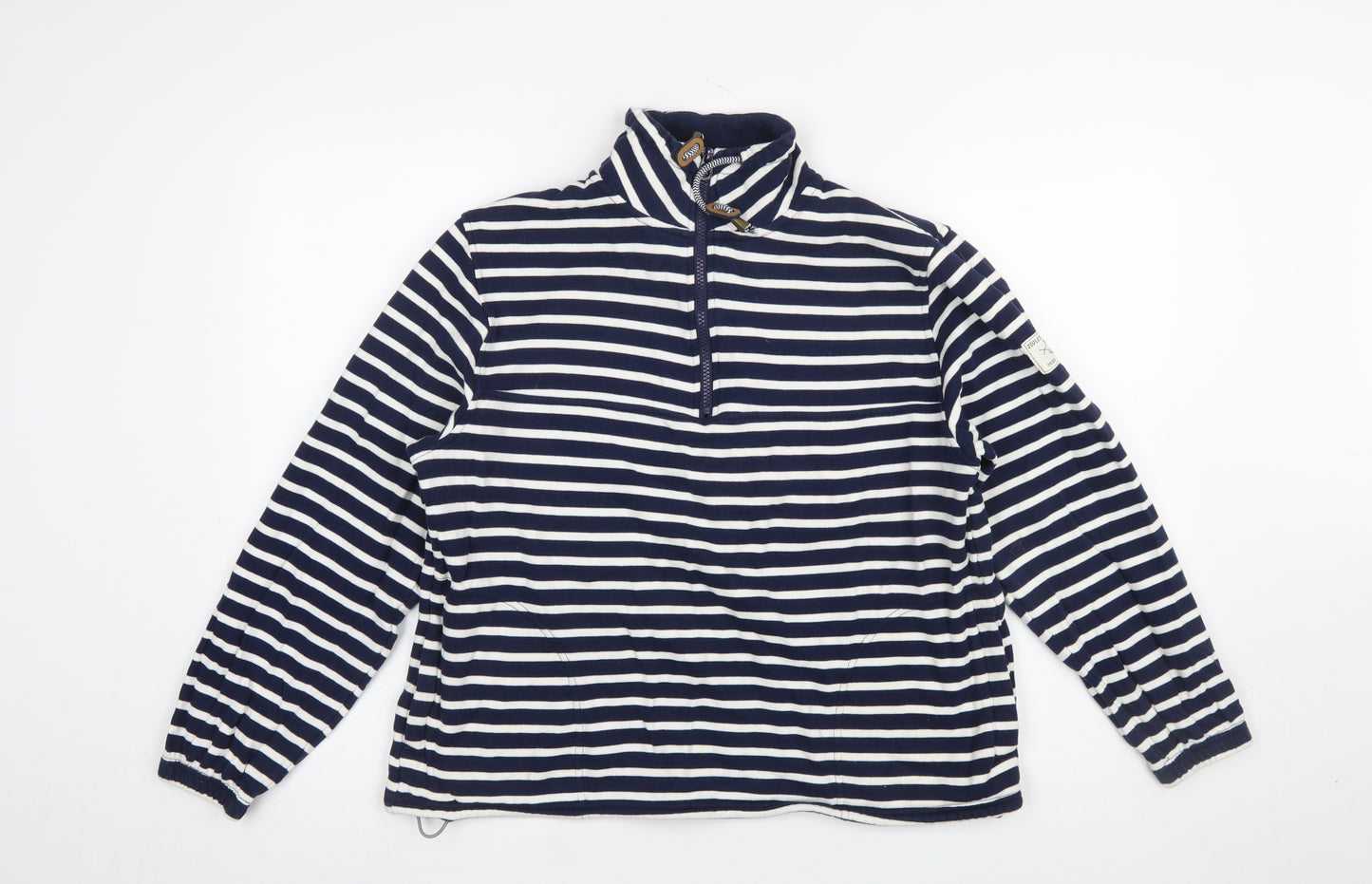 Joules Women Navy White Striped 1/2 Zip Cotton Pullover Sweatshirt UK10