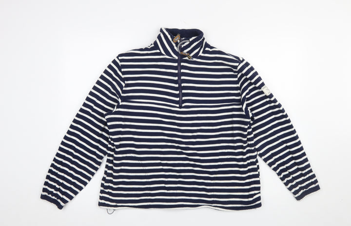 Joules Women Navy White Striped 1/2 Zip Cotton Pullover Sweatshirt UK10