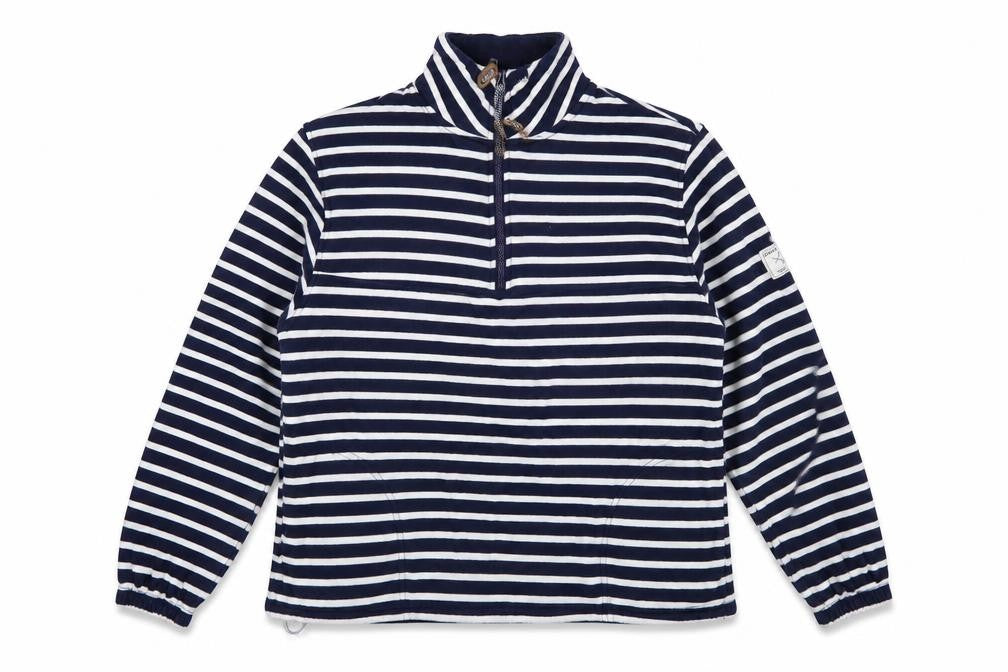 Front view of Joules Women Navy White Striped 1/2 Zip Cotton Pullover Sweatshirt UK10