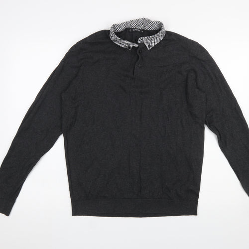 Dunnes Stores Men's Grey Collared Cotton Henley Jumper Size M