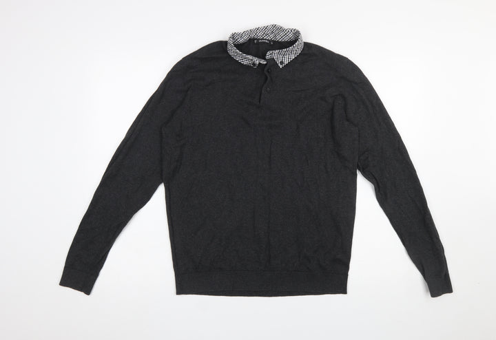 Dunnes Stores Men's Grey Collared Cotton Henley Jumper Size M