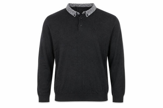 Front view of Dunnes Men's Grey Collared Cotton Henley Jumper, size M