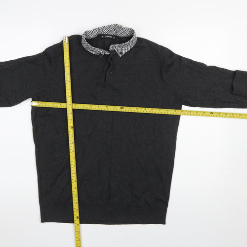 Dunnes Stores Men's Grey Collared Cotton Henley Jumper Size M