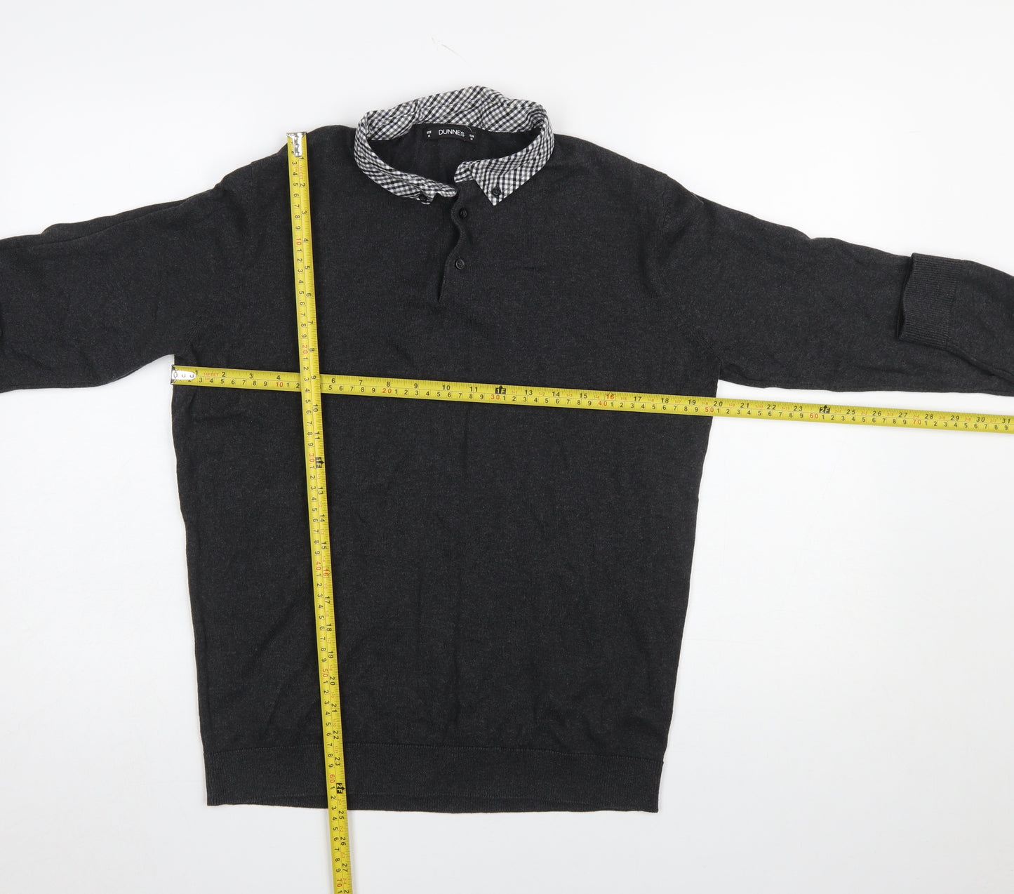 Dunnes Stores Men's Grey Collared Cotton Henley Jumper Size M