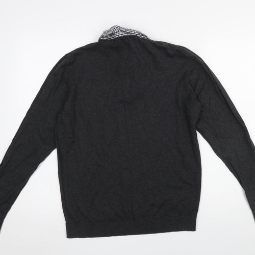 Dunnes Stores Men's Grey Collared Cotton Henley Jumper Size M
