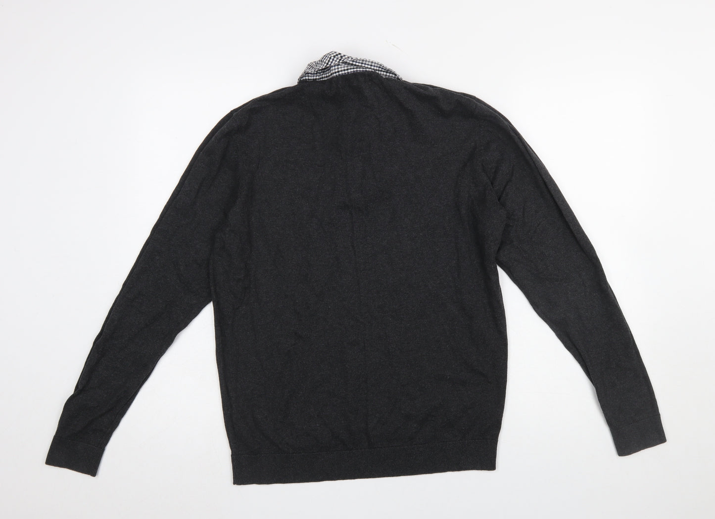 Dunnes Stores Men's Grey Collared Cotton Henley Jumper Size M
