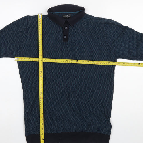 Next Men's Blue Long Sleeve Cotton Knit Polo Shirt Size M