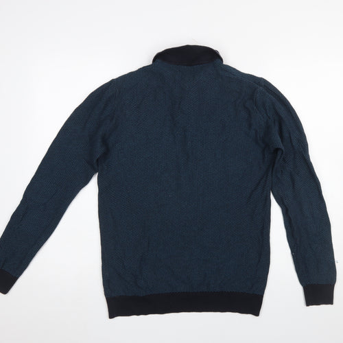 Next Men's Blue Long Sleeve Cotton Knit Polo Shirt Size M