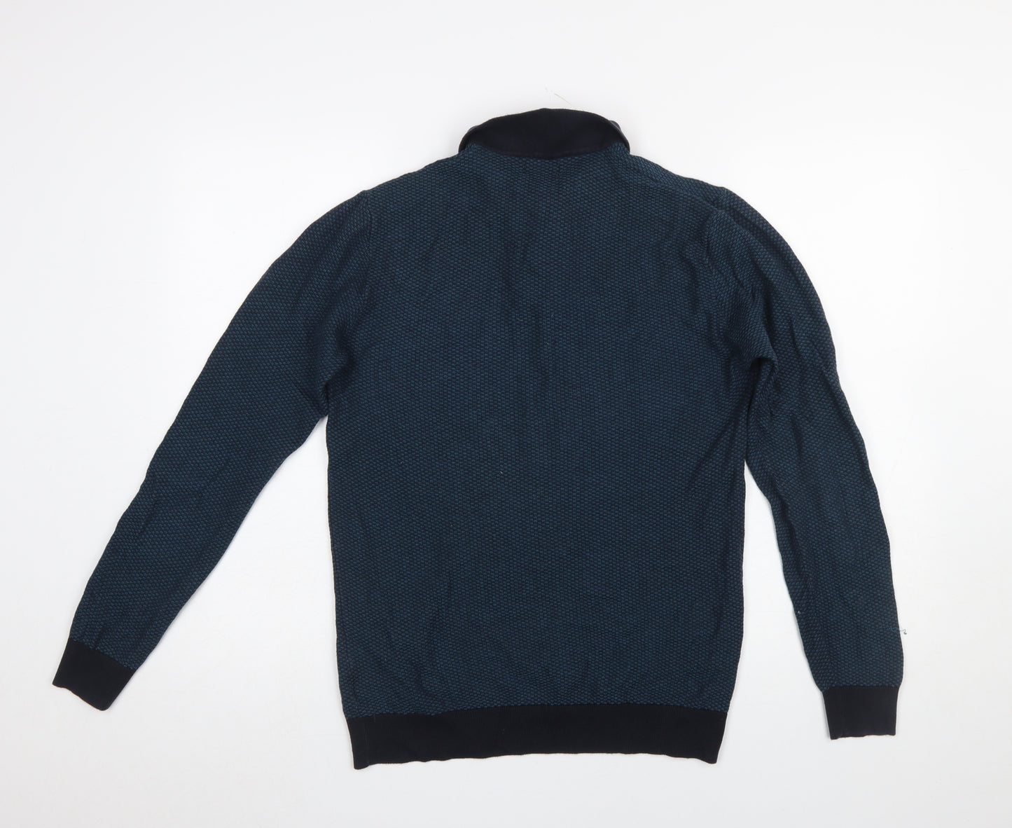 Next Men's Blue Long Sleeve Cotton Knit Polo Shirt Size M