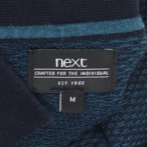 Next Men's Blue Long Sleeve Cotton Knit Polo Shirt Size M