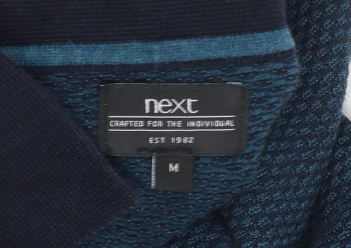 Next Men's Blue Long Sleeve Cotton Knit Polo Shirt Size M