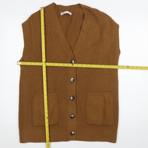 ZARA Womens Brown V-Neck Sleeveless Cardigan Size 12