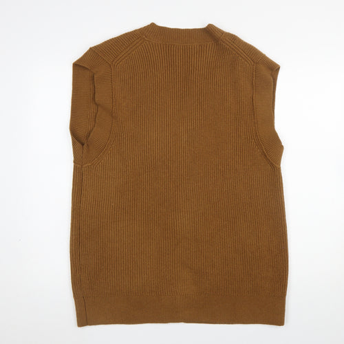 ZARA Womens Brown V-Neck Sleeveless Cardigan Size 12