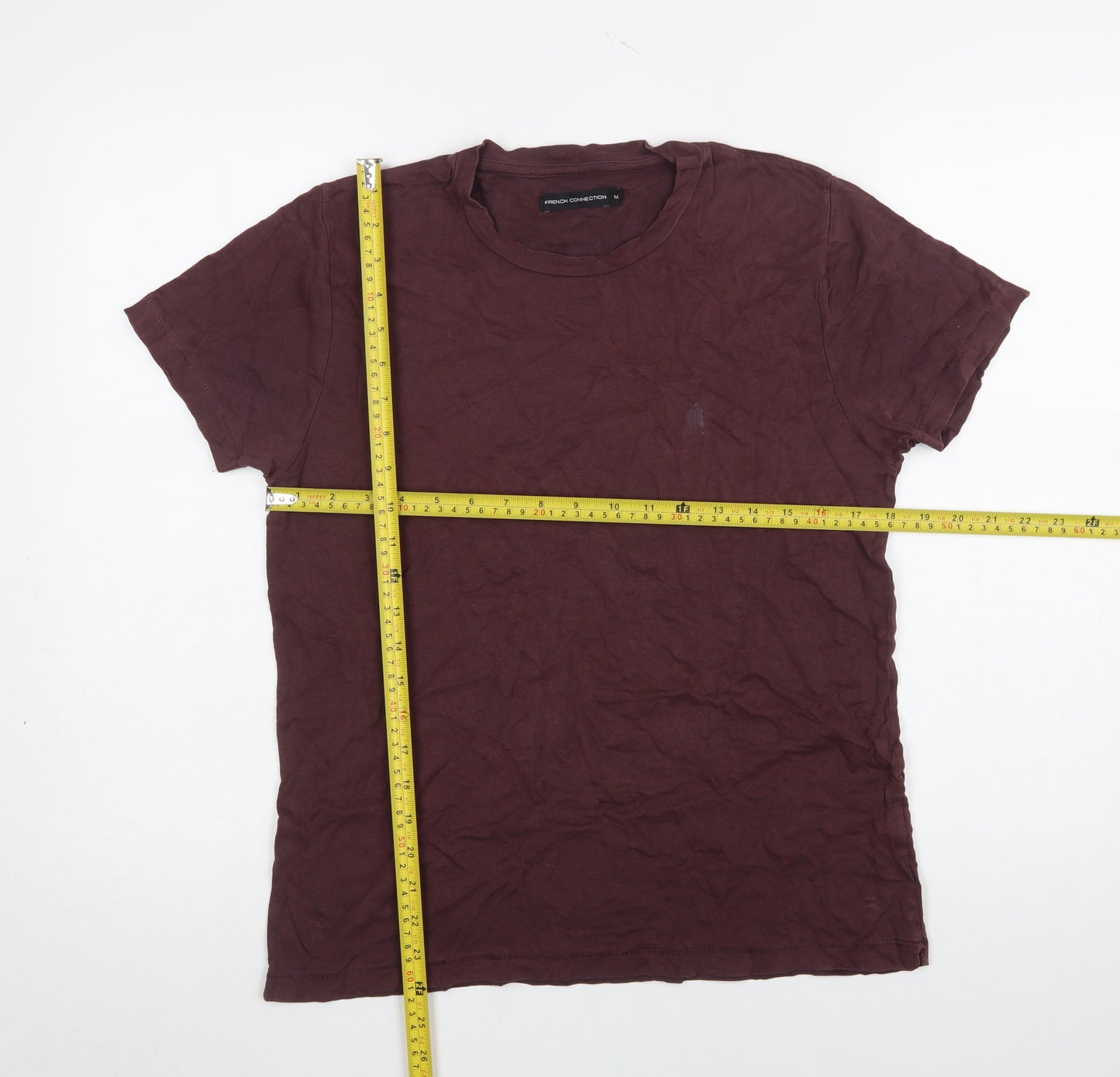 French Connection Men's Burgundy Cotton Crew Neck T-Shirt Size M