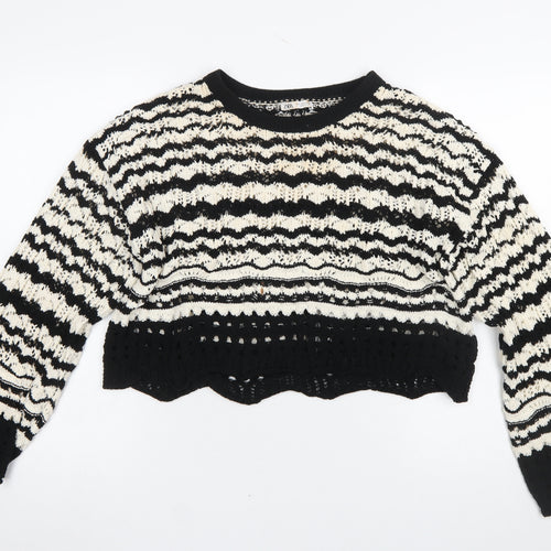 ZARA Womens Black White Striped Crochet Knit Jumper Size L