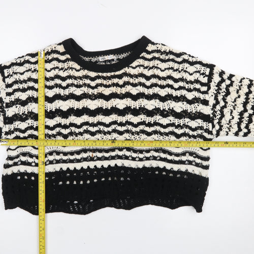 ZARA Womens Black White Striped Crochet Knit Jumper Size L