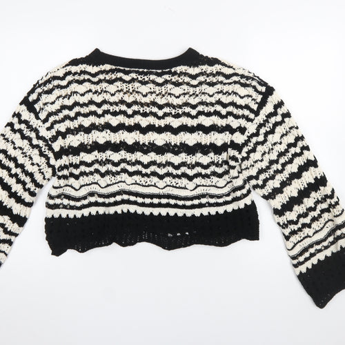 ZARA Womens Black White Striped Crochet Knit Jumper Size L