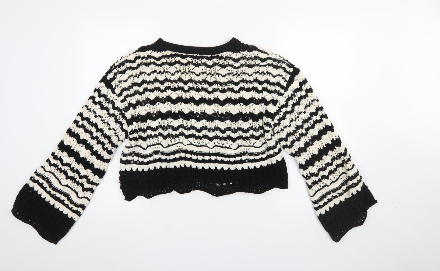 ZARA Womens Black White Striped Crochet Knit Jumper Size L
